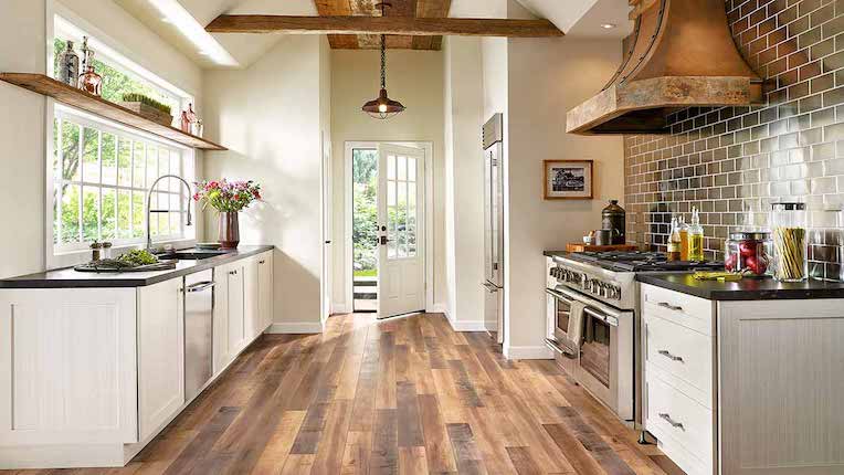 rustic laminate flooring in a stylish kitchen