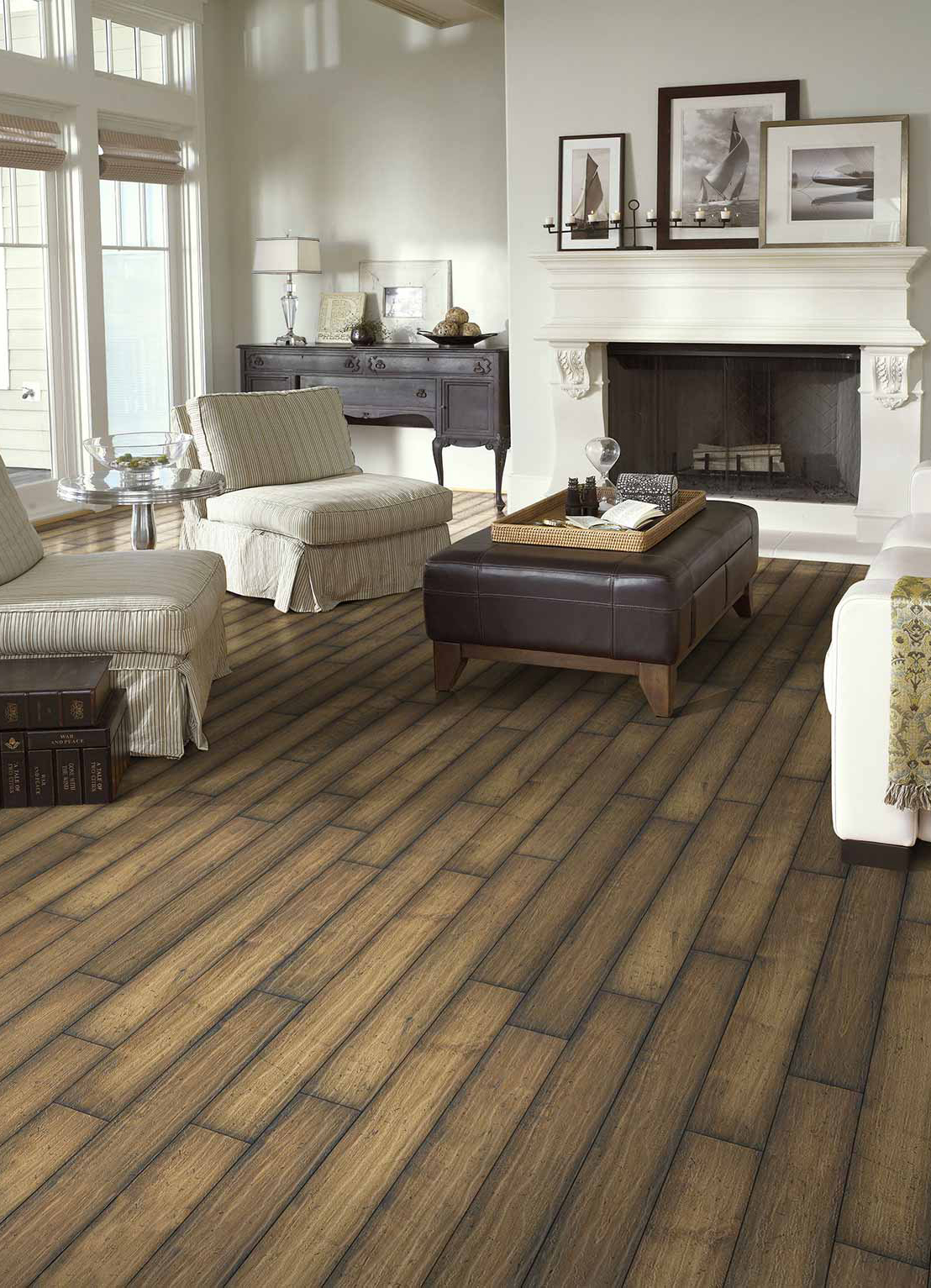 Wood-look laminate by Shaw Floors in living room setting.
