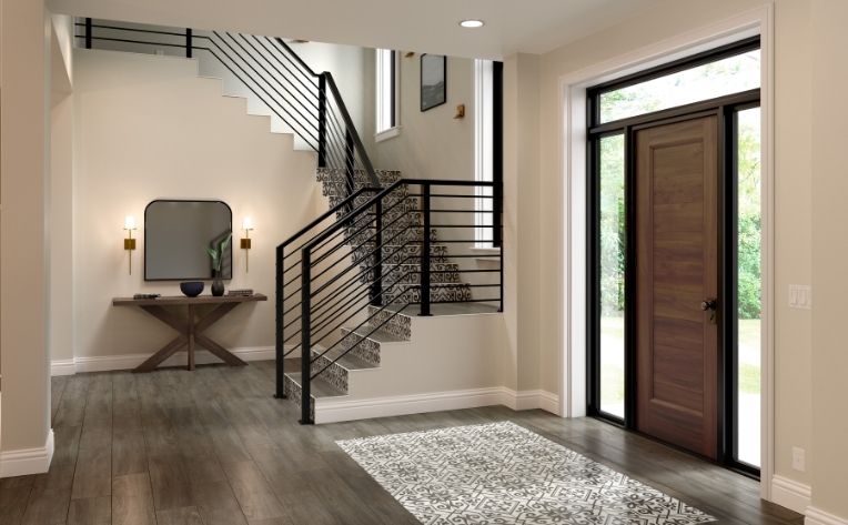 mosaic tiles wood floor entryway