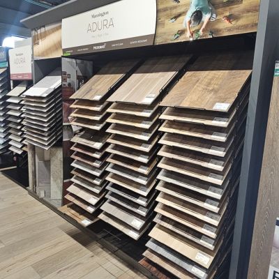 LVP Flooring display with wood looks from Adura